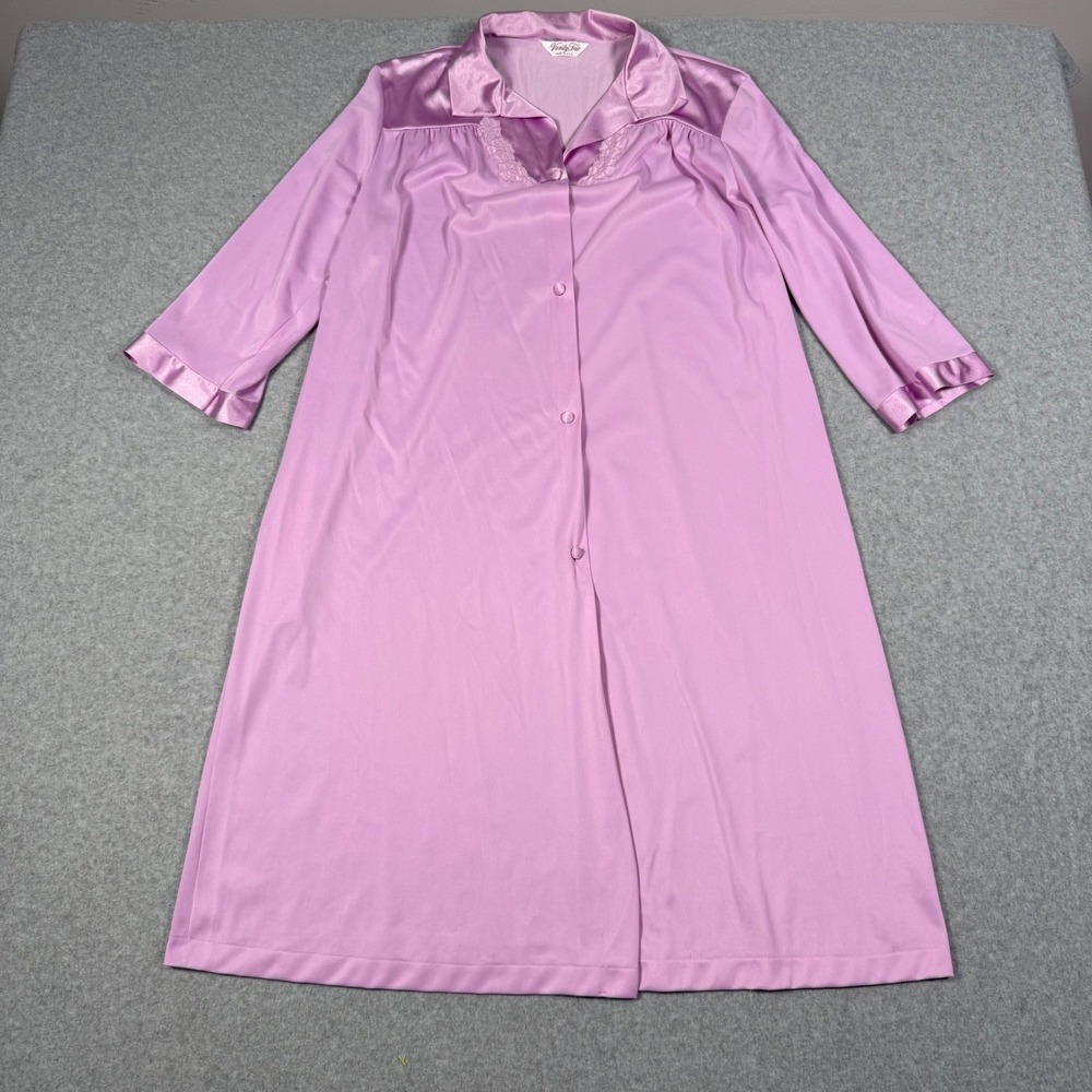 Vintage 70s Vanity Fair Purple Granny Core Robe Satin Lace Midi Made in USA